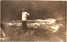 Pretty Woman Standing by Streaming River Candid Photo Nature 1910s RPPC Postcard picture