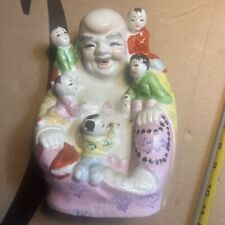 Laughing Happy Buddha 5 Children Statue Figurine 8.5in Vintage Chinese Porcelain picture
