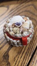 Vintage Shabby Sea Shell Trinket Jewelry Box Nautical Seashells Red fabric BOHO picture