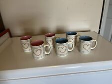 Set Of 6 RARE Vintage 1989 House Of Lloyd Heart Mugs-3 Pink And 3 Blue picture