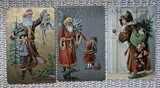 Lot of 3~SANTA CLAUS Embossed 2 Brown 1908 -09-10 Christmas Postcards picture