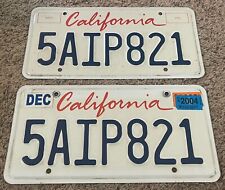 Matching Pair Ca. 2000 California Script License Plate - 5AIP821 picture