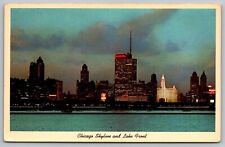 Chicago IL Illinois Skyline Lake Front Night View Postcard UNP VTG Unused picture