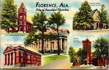 Linen Postcard Multiple Views of Churches in Florence, Alabama picture