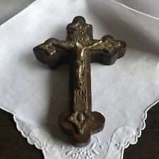 Antique Vintage Crucifix Made From Wood And Brass picture
