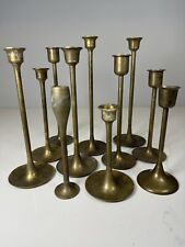 Lot Of 11 Vintage Brass Candle Holders Of Variuos Heights picture