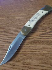 VINTAGE SCHRADE USA SC507 WILD TURKEY SCRIMSHAW FOLDING HUNTING KNIFE USED picture