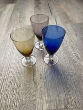 Vintage Set Of 3 Multi Coloured  Mini Goblets Glasses Barware Glassware 1950 picture