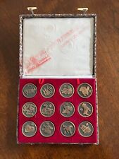 Original Set of 12 Vintage Chinese Zodiac Animal Coin Medallions 1940's picture