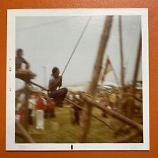 Girl Swinging On Rope VINTAGE COLOR African-American Summer camp PHOTO Original picture