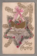 Vintage 1915 Christmas Postcard, Star, Holly, Embossed, Early 1900s, Gold Detail picture