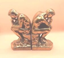 Vintage Rodin's The Thinker Brass Metal Gold Bookends  Paperweights Hollow Decor picture