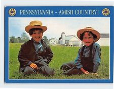 Postcard Two Amish Boys Sit in the Meadow Amish Country Pennsylvania USA picture