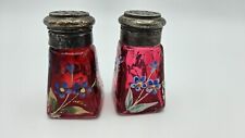 Antique Bohemian Cranberry Glass Shakers Hand-Painted Thumbprint ca. 1883-1887 picture