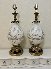Set Of 2 Vintage Hollywood Regency Frosted Glass Lamp With Gold Accents & Brass picture