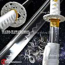 Elegant Silver Dragon Sword Functional T10 Clay Tempered Japanese Samurai Katana picture