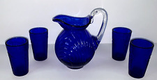 Mosser Glass Cobalt Blue Lindsey Children's Pitcher and 4 Glasses picture