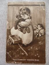 Antique Postcard Sheahan's Famous Picture Two's Company Three's None Girl Bear picture