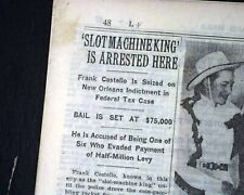 FRANK COSTELLO Mafia Gangster Mob Boss ARRESTED Gambling Taxes 1939 Newspaper picture