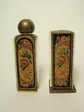 Vtg Petit Point Floral Embroidery Lipstick & Perfume Holder Mirrored Sides AS-IS picture