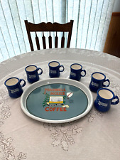Vintage Maxwell House Coffee Cup Advertising Mugs Blue White and metal tray picture