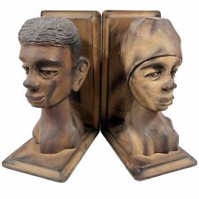 Andre Decembre Bookends Hand Carved Wood Haiti Black Artist Mid Century Signed picture