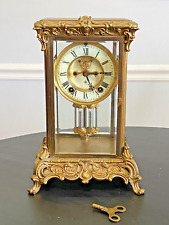 Antique Ansonia Crystal Regulator Mantle Clock Brass & Beveled Glass picture