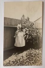 Velox 1907-1917 Small Girl Standing Next Rose Of Sharon Real Photo Postcard RPPC picture