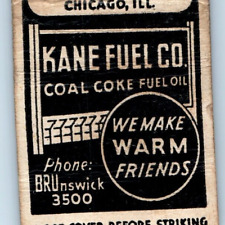 c1940s Chicago, IL Kane Fuel Co Matchbook Cover Coal Cake Match Corporation C36 picture