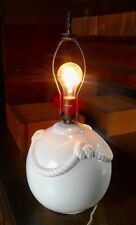 Antique Rotund White Pottery Table Lamp w Nautical Rope Design 1930s picture