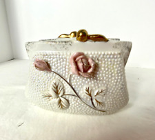 Thames Hand Painted Porcelain Purse White Beaded 3D Pink Roses picture