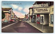 1940s QUAKERTOWN PA WEST BROAD ST KARLTON THEATRE BILLBOARD LINEN POSTCARD P4553 picture