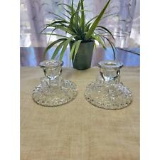 2 Vintage Herringbone Candleholders, Anchor Hocking Glass Candle Sticks, 1960s picture