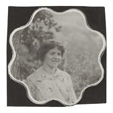 Antique Snapshot Cutout Photo Pasted On Black Paper Album Scrap Woman 1910s picture