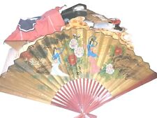VINTAGE CHINESE HAND PAINT FOLDING FAN -XL ,TWO SISTER'S 67