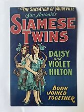 Daisy & Violet Hilton, Siamese Twins, large 1971 card depicts 1925 image, 9x6” picture