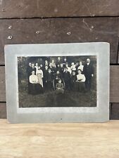Antique Black And White Family Portrait Cardboard Photograph Blurred Faces picture