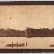 c1880s Danbury, CT Housatonic Valley Real Photo Canoe Lake Boat Stereo Card V16 picture