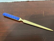 Antique Japanese Letter Opener Etched Brass with Enamel Geometric Handle picture
