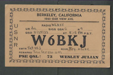 1933 Early Ham Radio (QSL) Card Call Letters W6BKJ From Berkeley Ca picture