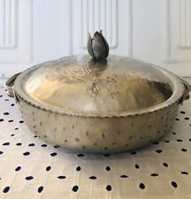 Vintage Rodney Kent Hand Hammered Aluminum Covered Tulip Pattern Casserole Dish picture