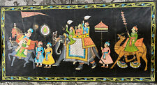 Vintage Indian Hand Painted Batik Black Cotton Hand painted Elephants 28x60” Art picture