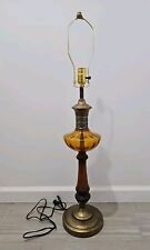 Vintage Amber Glass Hollywood Regency Mid Century MCM Lamp with Wood picture