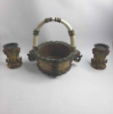 3 piece Elephant Decorative Set Basket And 2 Candle Holders picture