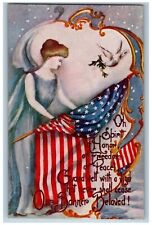 Patriotic Postcard Pretty Woman American Flag Banner c1910's Unposted Antique picture