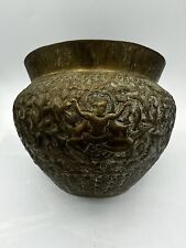 VINTAGE BRASS ETCHED ORNATE ENGRAVED ORIENTAL STYLE PLANTER, URN picture