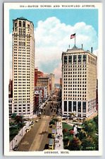 Eaton Tower Woodward Avenue Street View Detroit Michigan MI Vintage Postcard picture