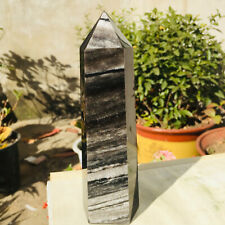 520g High Grade Silver Sheen Obsidian Rock Point Healing Obelisk Wand Tower picture