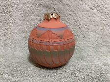 Native American Navajo Painted Hand Etched Christmas Ornament Pottery Signed picture