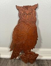 Vintage 1970's Carved Flat Wooden Owl Wall Art Plaque 15